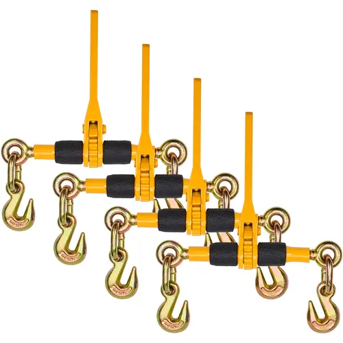 【Summerfinds】VEVOR Cast Steel Ratchet Chain Binders with Rubber Grip Lever Handle, 1/4"-5/16" Size, 2600 lbs Safe Working Load, 4-Pack with 2 Grab Hooks, Heavy Duty Towing/Logging Tie Downs for Flatbed Truck Trailer, Truck Accessories