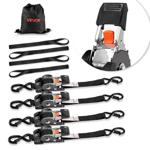 VEVOR 4-Pack Retractable Ratchet Straps, 1 in x 10 ft Webbing, 1200 lbs Break Strength, S Hooks, 4 Soft Loops, Cargo Tension Truck Accessories for Moving, Trailers, Motorcycles