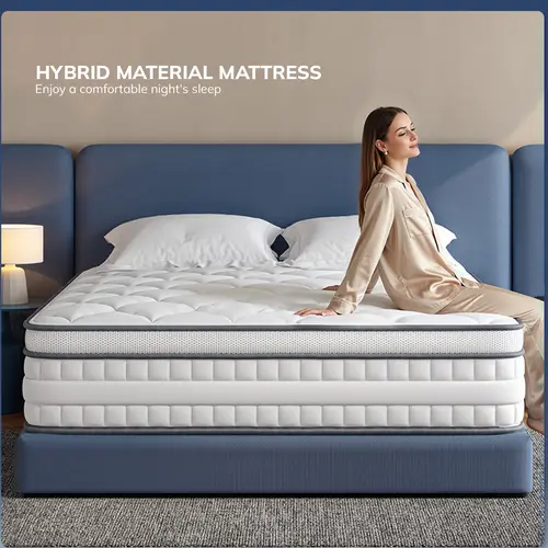 Raybee 8/10/12/14 Inch Hybird Mattress With Motion Isolation Springs & Sponge Mattress in a Box for Twin, Full, Queen, King, CertiPUR-US Certified, Medium Firmness Hugging Comfort, Ergonomic & Lumbar Support, Relieve Pressure for Bedroom