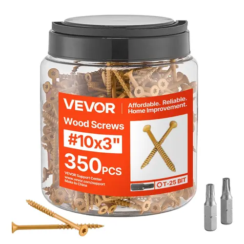 VEVOR Wood Screws 350 PCS, #10 x 3-Inch Anti-Rust Coating, T-25 Star Drive Torx, Exterior Fasteners with 2 Screw Connectors, for Decks, Indoor Cabinets, Chairs, Fencing Framing, Tables