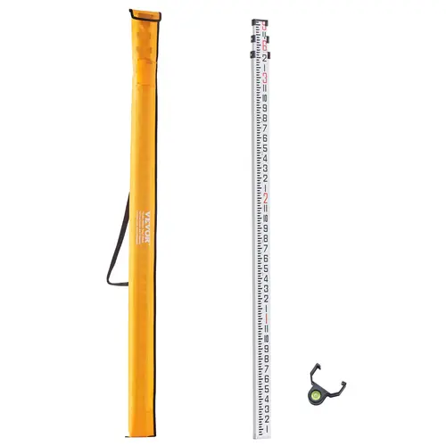 【SummerFinds】VEVOR Aluminum Grade Rod,  , 9-Feet/8ths 3 Sections Telescopic Measuring Rod, Double-Sided Scale 1/8in Leveling Rod Stick,Aluminum Alloy Survey Rod with Bubble Level &Carrying Bag for Houses,Walls,Floors