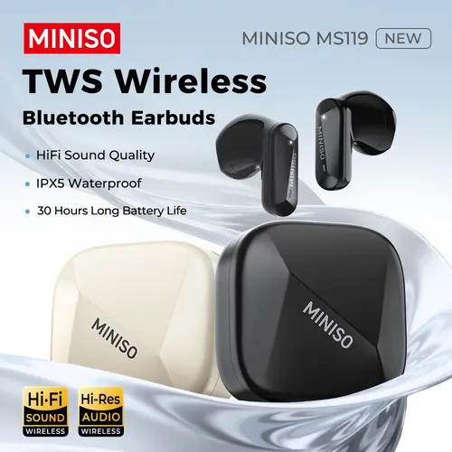 MINISO MS119 TWS True Wireless In-Ear Wireless Headphones - Electronic Audio Device, Bluetooth 6.0, 30H Long Playtime, IPX5 Waterproof Headphones, 2 Mics for Distinct Calls, Deep Bass Mini Earbuds