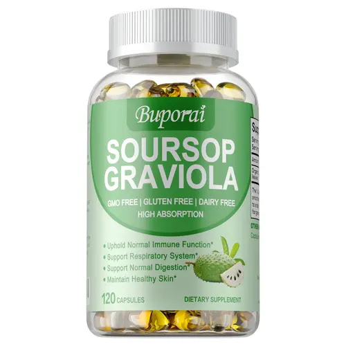 Buporai Soursop Dietary Supplement, 120 capsules per bottle, supports the health of the skin, digestive, respiratory, and immune systems. Suitable for both men and women, providing nutritional supplementation.