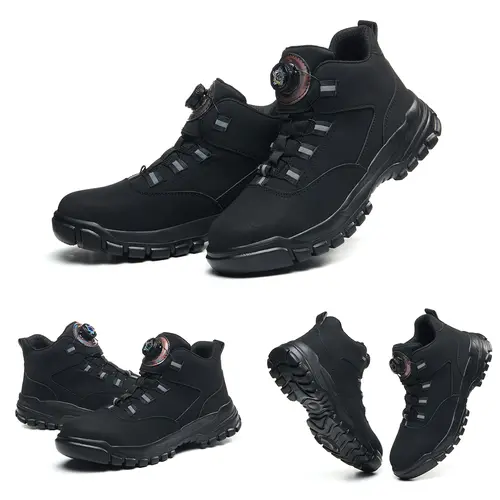 Shenganton Men's Figustructible Steel Toe Work Boots - Anti-Puncture, Waterproof, Slip-Resistant High-Top Footwear with Breathable Upper for Construction, Outdoor Work; Men's Shoes, Worker Utility Footwear, Contractor Gear