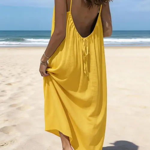 Women's Strapless Casual Fit Dress, Flowy Casual Dress, Elegant Sleeveless Long Dress for Summer, Ladies Everyday Indoor Home Wear, Pure Color Fashionable, Elegance, Minimalist, Womenswear