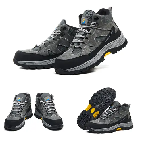 Shenganton Men's Lace-Up Steel Toe Work Safety Boots, Anti-Penetration Durable Rubber Sole, Breathable Non Slip Heavy-Duty Work & Safety Footwear for Construction, Men's Shoes