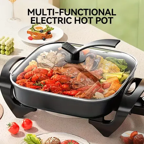 TANLOOK Non-Stick Rectangular Electric Skillet - 16"x12"x5" Cast Aluminum Home Appliance, Scratch-Resistant Family Size, Easy-Pour Spout, Dishwasher Safe, Vented Tempered Glass Lid, Adjustable Temp, M-Shaped Heat for Even Cook, Black Frying Pan