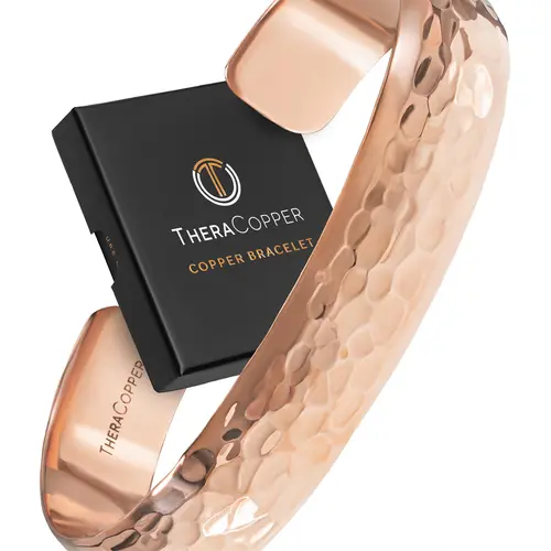 TheraCopper Copper Bracelet for Men & Women (Hammered) — 100% Pure Copper Bracelets — Raw, Solid & Uncoated Authentic Handmade Tibetan Bracelet Cuff Bangles