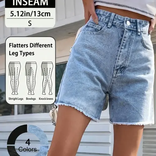 High Waist Casual Denim Cuffed Shorts with Raw Hem, Fitted, Perfect for Women Everyday Wear, Fashionable and Flattering Design