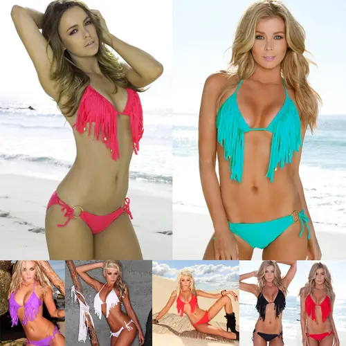 Women's 2 Piece Bandeau Swim Top & Fringed Edge Bathing Suit Set - High-End Nylon Sports & Outdoor Beach Swimwear Outfit, Two Piece Set