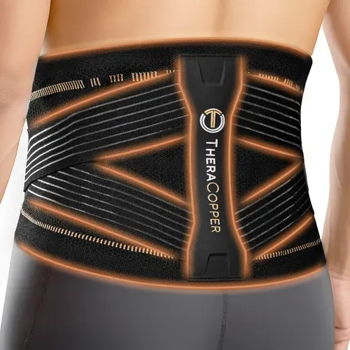TheraCopper Copper Back Brace for Men & Women — Lumbar Support Belt for Lower Back Pain, Sciatica & Herniated Disc — Infused Copper Back Support with Adjustable Compression
