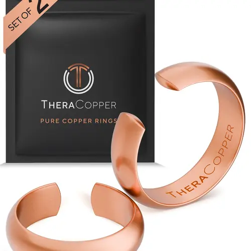TheraCopper Pure Copper Rings for Women & Men (2-Pack) — 100% Pure Copper Ring — Raw, Solid & Uncoated Authentic Handmade Open-End Adjustable Ayurvedic Jewelry Rings (6mm Domed)