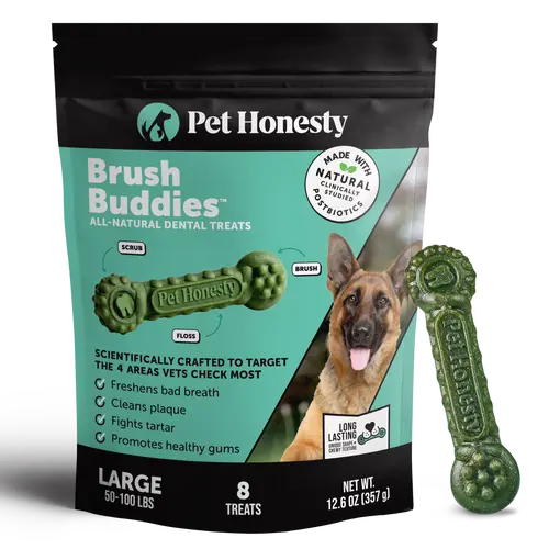 Brush Buddies All-Natural + Long Lasting Dental Treats for Large Sized Dogs - 8 Count
