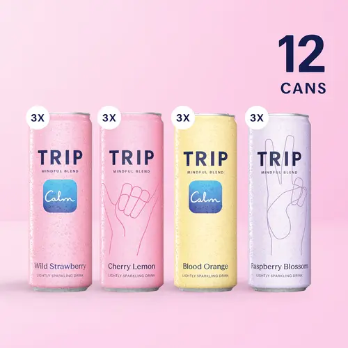 TRIP Citrus Berry Variety Pack Sparkling Magnesium Drink — 120mg Magnesium, Ashwagandha, Lion's Mane, L-Theanine, Non-Alcoholic, Low Calorie, Vegan (12-Pack, 12oz)