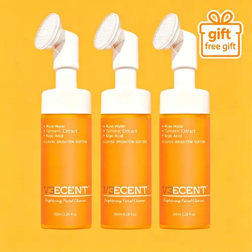Veecent 150ml Turmeric + Kojic Acid Foaming Facial Cleanser + Silicone Brush Cleansing Skincare Set (Gentle Type) – Turmeric Face Wash (Facial Care Set) Coconut Soothing