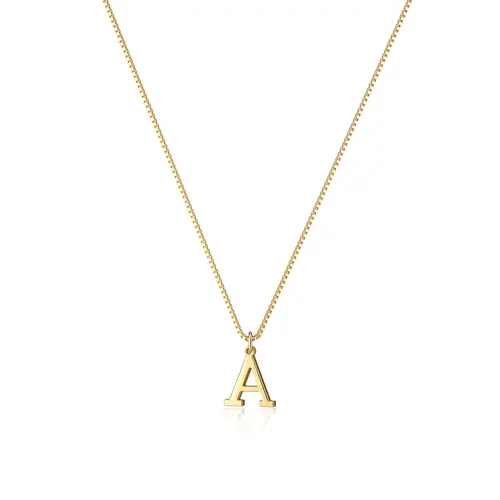 TEWIKY 14K Gold-Plated Box Chain Letter Necklace - Perfect Gift for Mother's Day, Elegant & Durable Finish, Classic Look, Personal Touch Pendant