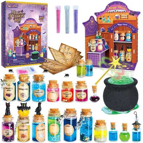 BEIREG Kids' Colorful Magic Potion Kit - 20 Unique Bottles, Witch Cauldron, Stirring Wand, Mystery House, Exquisite Design - Kids Toys, Whimsical Gifts, Wizard Lab Setup Sparks Fantasy Play, Measure & Mix Tools, Ages 6-12 Gifts, Family Bonding Enhancer