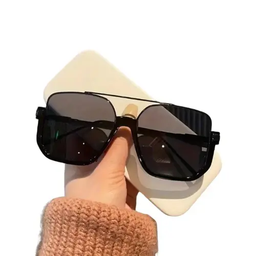 Women's Oversized Square High Quality Sunglasses - Unisex Fit Ease Retro Metal Double-Bridge Semi-Rimless AC Lens, Anti-Blue Light PA Lenses, Trendy Casual Shades for Daily Wear, Driving, Back to School