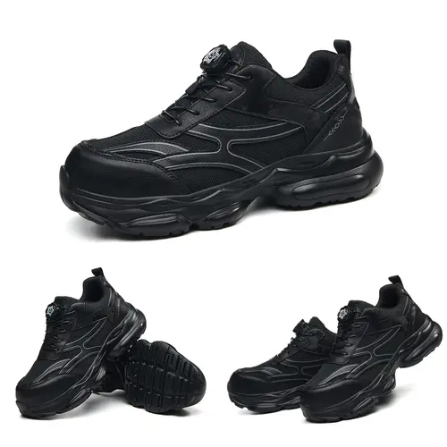 Shenganton Men's Industrial Steel Toe Work & Safety Footwear - Non-slip Work Protective Shoes for Construction, Outdoor Workers - Modern Black Warehouse Men's Shoes