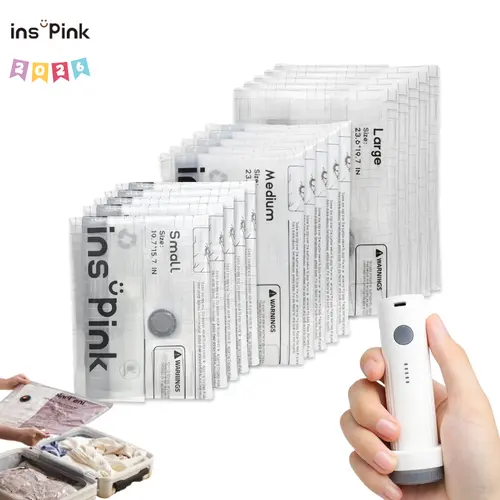 [DealsForYouDays] Inspink Cordless Vacuum Sealer Compression Bags (Multi-Size Pack) with 25W Wireless USB Rechargeable 1500mAh Pump, PE PA Blend Durable Pouch, Space Saving Organiser Multifunctional Storage Solution for Clothing, Travel, Vacuum Sealer Bag