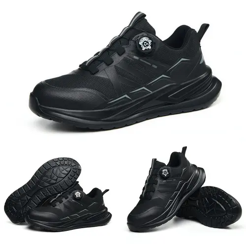 Shenganton Men's 4-Season Steel Toe Work & Safety Footwear - Men's Shoes, Puncture-Resistant, Breathable Mesh Upper, Non Slip Sole, Elastic Strap & Lace-Up Design, Lightweight Durable Shoes for Construction Workers, Non Slip Work & Safety Footwear