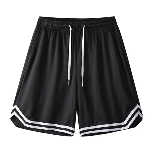 Men's Sporty Design Pocketed Sports Shorts - Comfortable Fabric, Black & White, Casual Summer Outdoor Gym Training Clothing for Active Lifestyle,summerwins,travel essentials,camping essentials