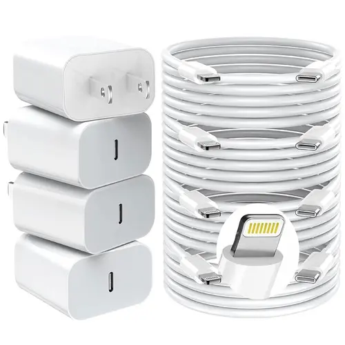 RXVNPXI 4-Pack 20W Super Fast Charging USB-C Wall Charger Block with 4-Pack USB-C to Lightning Cable - Charging Cable Chargers for iPhone 17 Air/14/13/12/11 Pro Max, Fast Charging Chargers