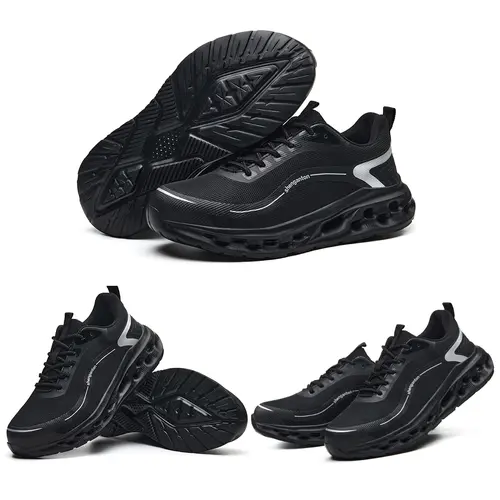 Shenganton Men's Anti-Penetration Steel Toe Cap Safety Shoes - Breathable Lace-Up Work Sneakers with Slip-Resistant Grip on Wet Floors, Shock-Absorbing Features, Black Active Worker Footwear