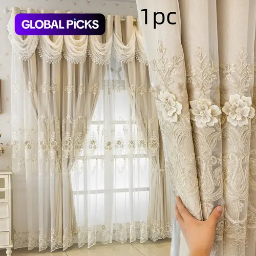 1pc Double Layer Embroidered 100% Blackout Curtains, Window Curtain, Blackout Window Cover, Casual Modern Style for Living Room Balcony Bedroom #GLOBAL PICKS