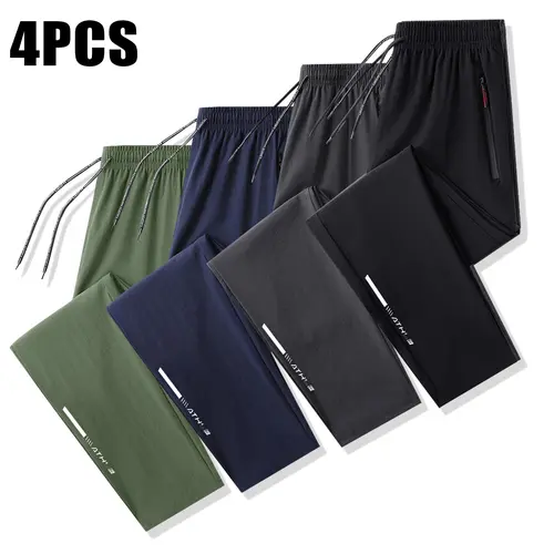 Men's 4-Piece Large-Sized Plain Polyester Baggy Sweatpants - Spring & Summer Athleisure Style, Extra Wide, Padded, Sporty Chic Pants for Casual Gym, Running, Athleisure Style Pants