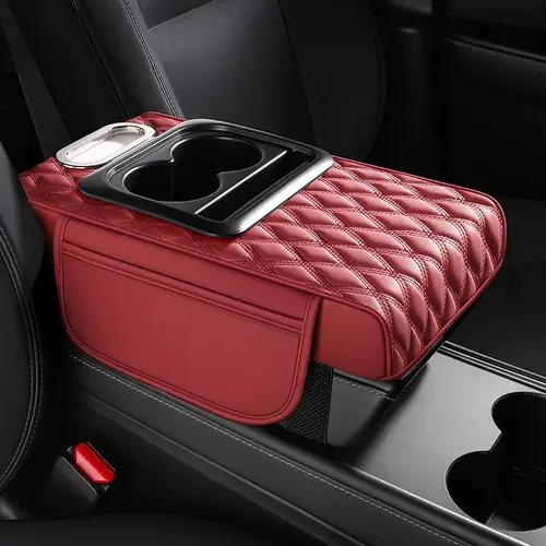 Leather Car Armrest Cushion, Cars Accessories with Cup Holder, Tissues Slot, Storage Space - Multi-Functional Auto Interior Stowing & Tidying Pad Eliminates Dangling Arms, Reduces Arm Strain for Long Drives at Bubble-Tea Price