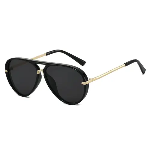 Women's Statement Frame Sunglasses - Full-Rim Dark Frame with Gold Metallic Trim, Stylish Cool Shades for Casual Wear & Sun Protection, Bold Fashion Statement Eyewear, Dark Frame Sunglasses