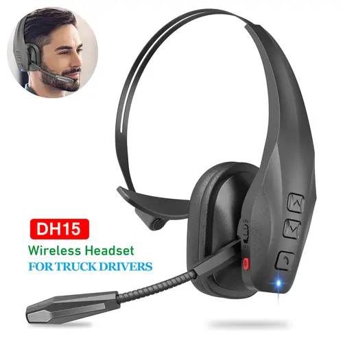 DH15 Over Ear Trucker Bluetooth Headset - Wireless Waterproof Active Noise Cancellation Headphones with Dual Mic, Call Control, Mute Button, 55Hrs Battery, Adjustable Headband, Cable Management for Cellphones, Computers