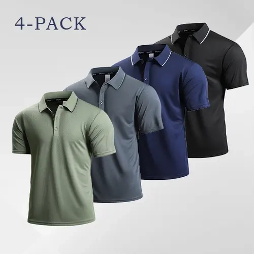 Men's 4-piece Simple and stylish Polo Shirt - Moisture wicking, elastic and comfortable version, ideal for work, sports and leisure travel,sohochic