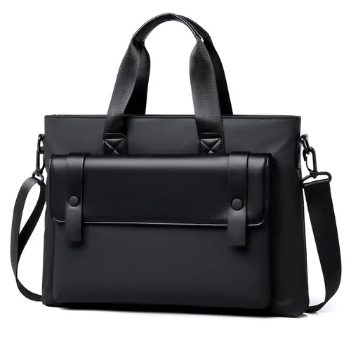 Men's Large Capacity PU Briefcase, Commuter Business Bag with Detachable Shoulder Strap, Fashionable Anti-Shock Laptop Case