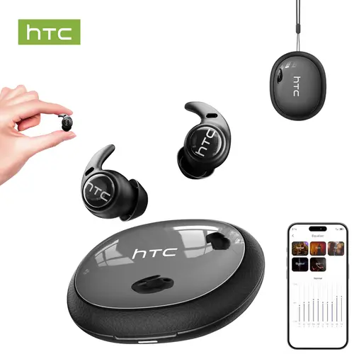 HTC NE76 Bluetooth 6.0 Wireless Sleep Earbuds - Mini Invisible Noise-Canceling Electronic Audio Headphones with Low-Profile Flat-Head Design, No Ear Pressure for Side Sleepers to Improve Sleep Quality
