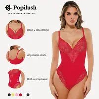 POPILUSH Lace Trimmed Bodysuit for Women, Tummy Control Shapewear Bodysuit, Sexy Deep V Neck Lingerie with Adjustable Straps #Dealsforyoudays