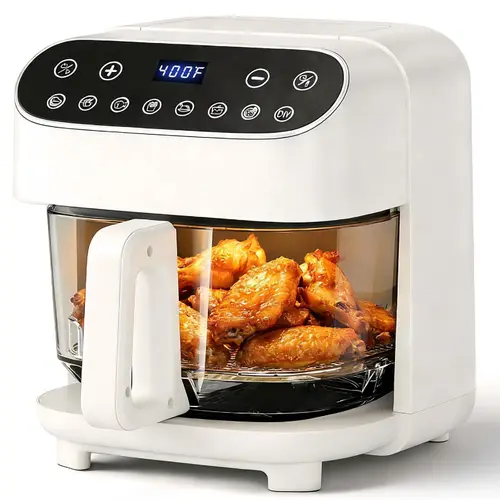Cowsar 8-in-1 High Borosilicate Glass Air Fryer 4.5QT Compact Roast Reheat Dehydrate Fries PFSA-Free Non-Coated 400F Max Temp Visible Window Dishwasher-Safe Parts