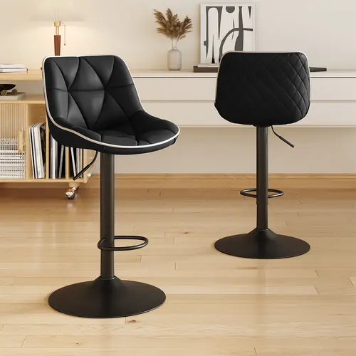 Set of 2 Adjustable Swivel Counter Height Bar Stools with Fixed Back, Armless Upholstered Seat Swivel Chairs for Kitchen Islands, Office, Coffee Shops
