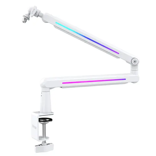 fifine BM88Pro RGB Low Profile Microphone Stand - Adjustable Boom Arm with Desk Mount Clamp, Cable Management, Screw Adapter, Rubber Components for Gaming, Podcasting, Recording | Audio Accessories, Desk Gadgets