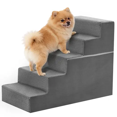 Sweetcrispy 3-Step High-Density Foam Pet Stairs Ramp with Curved Step Design, Indoor Dog Furniture, Washable Cover, Extra Joint Support, Easy Assembly, Stable Non-Slip Support, Compatible with Beds, Sofas, Chairs, Quick Tool-Free Setup