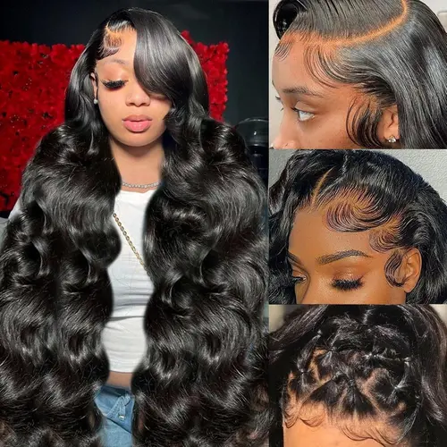 Sarhair 13x6 HD Transparent Lace Front Wigs Human hair Pre Plucked 200 Density Brazilian Body Wave Frontal Wigs Human Hair with Baby Hair Natural Hairline Natural Black Color SummerVibes