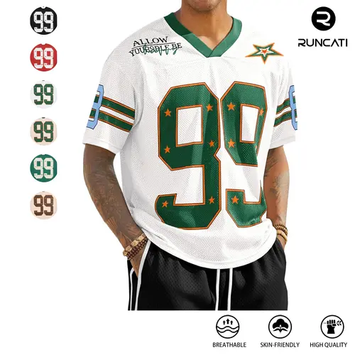 Runcati Mens Oversized Jersey Y2k football Baggy T-Shirts Unisex V Neck Graphic Number Tees Streetwear Summer Fashion Tops Menswear