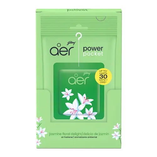 Godrej Aer Power Gel Pocket Scented Home Fragrance Freshener, Jasmine Floral Aroma for Home, Easy-to-Use Hang Setup, Fights Odour, Instant Refresh, 6 Pieces Pack