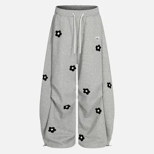 Aelfric Eden Floral Towel Embroidery Baggy Barrel Sweatpants Elastic Waist Drawstring Loose Fit Y2K Vintage Unisex Streetwear Joggers,clothes for back to school,first day of school outfits