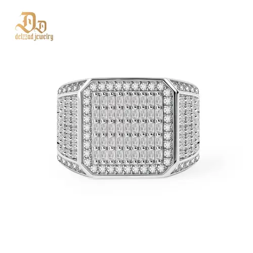 Delzzad 14K Gold-Plated 1.8ct Empire Glace Ring VVS Synthetic Moissanite Ring Jewelry Unisex Hip Hop Ring Prism Palace Band Ring Signet Ring Perfect Birthday Engagement Wedding Anniversary Christmas Valentine's Day Gift