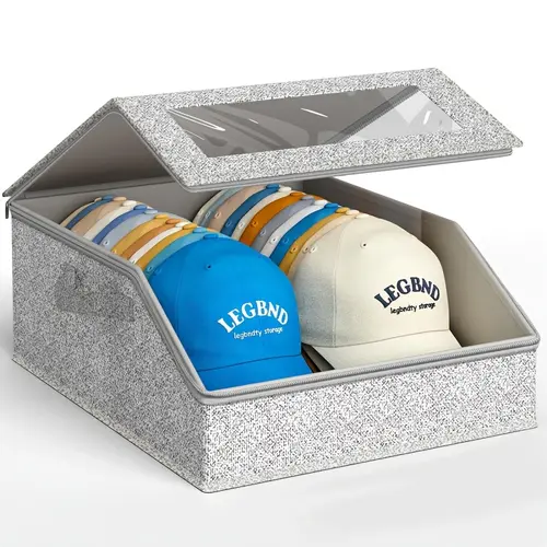 1/2 Pack Stackable Baseball Cap Storage Box, Holds 24 Caps, Dustproof, Sturdy Cardboard Hat Box For Storing Underwear, Socks, And Toys, Suitable For Men, Gray.