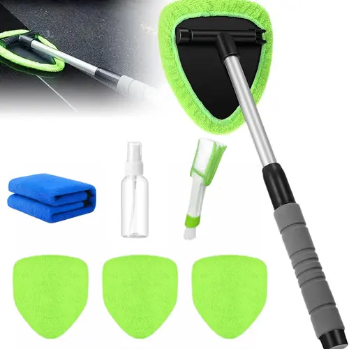 8 Pcs Car Windshield Cleaner Tool Kit with Extendable Handle, 4 Microfiber Towel Pads, Brush, Towel, Empty Spray Bottle for Auto Glass Wiper Suvs Rvs & Home Windows