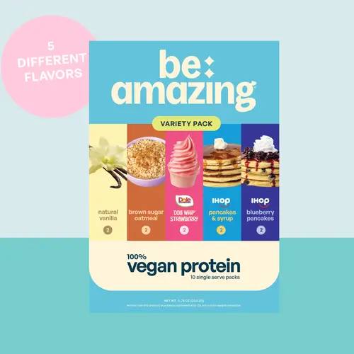 Be Amazing Vegan Protein Powder Variety Pack Supplement (Pea & Pumpkin Blend) - Prebiotic Fiber, Plant-Based, Low Sugar, Gluten-Free, Dairy-Free - IHOP Pancakes, Dole Whip Pineapple, Brown Sugar Oatmeal - For Fitness, Blends Into Shakes, Smoothies, Coffee