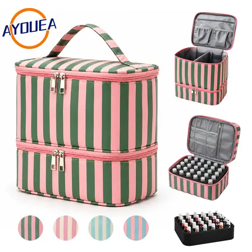 Double Layer Nail Polish Organizer Bag Travel ready Water Resistant Lightweight Cosmetic Pouch For Manicure Tools Doughnut Matte Makeup Storage Smooth Jewelry Box Fits Nail Lamp Valentine's Day Gift